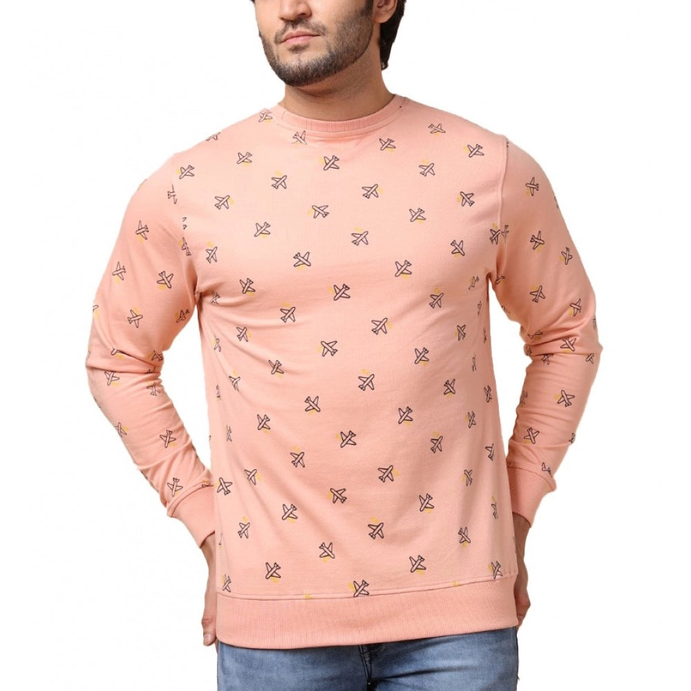 PKRKART Men's Casual Cotton Printed Round Neck Full Sleeve Sweat T-Shirt (Peach)