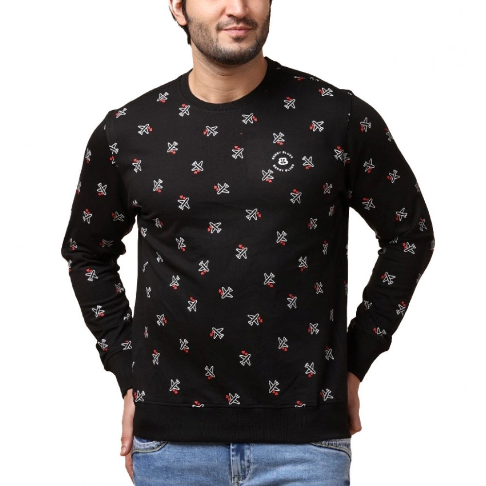 PKRKART Men's Casual Cotton Printed Round Neck Full Sleeve Sweat T-Shirt (Black)