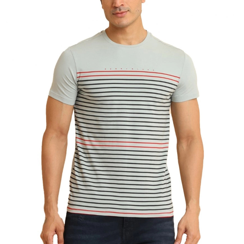 PKRKART Men's Casual Cotton Printed Round Neck Half Sleeve T-Shirt (Grey)