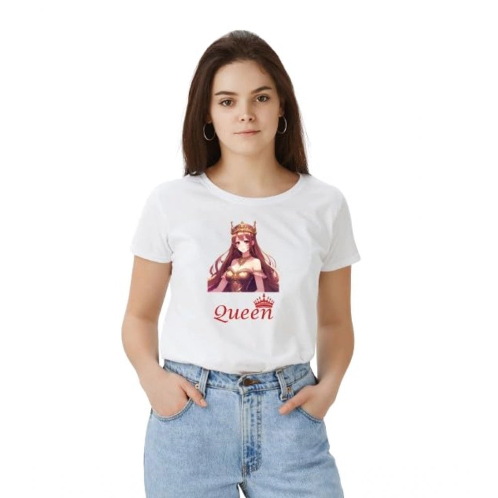 PKRKART Women's Polyester Solid Printed Round Neck Half Sleeve T-shirt (White)