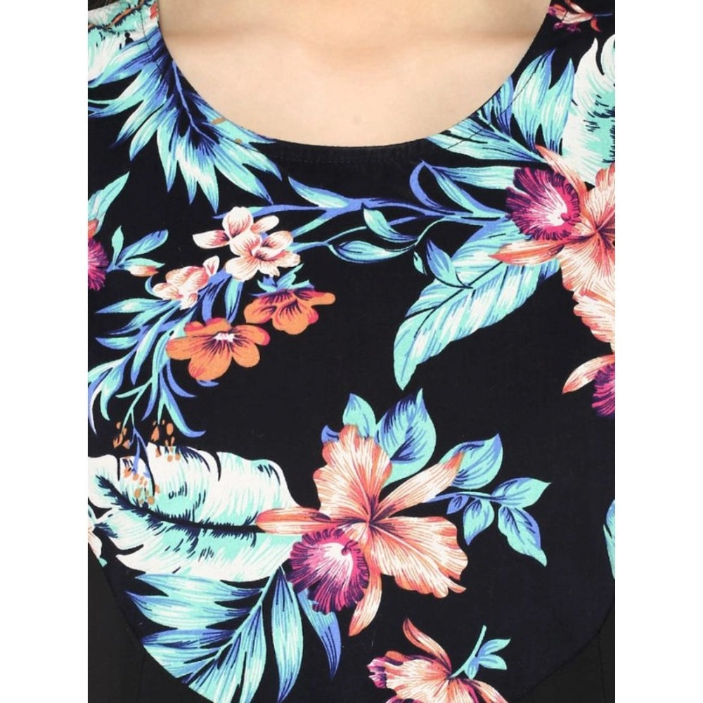 PKRKART Women's Polyester Printed Sleeveless Above Knee Dress (Black - Multicolor)
