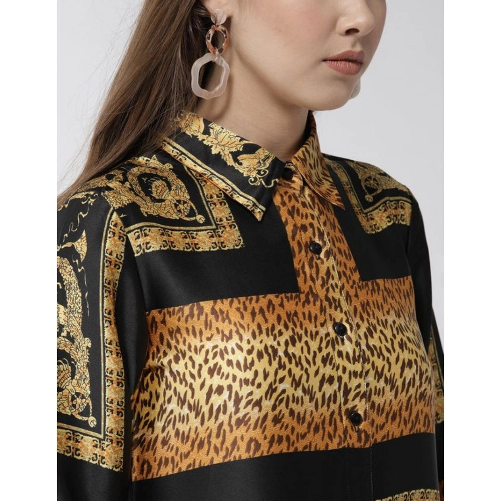 PKRKART Women's Satin Animal Print 3-4th Sleeves Above Knee Dress (White - Orange)