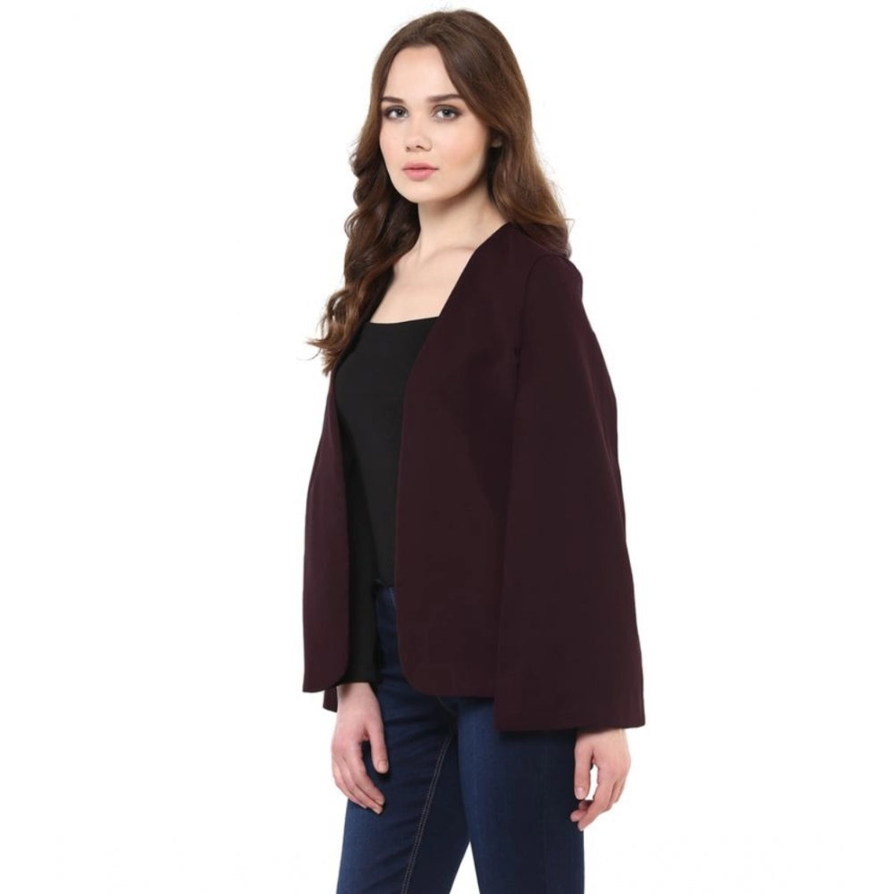 PKRKART Women's Polyester Solid Cape Sleeve Blazer (Wine)
