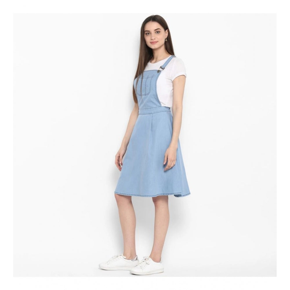 PKRKART Women's Denim Solid Sleeveless Above Knee Dress (Blue)