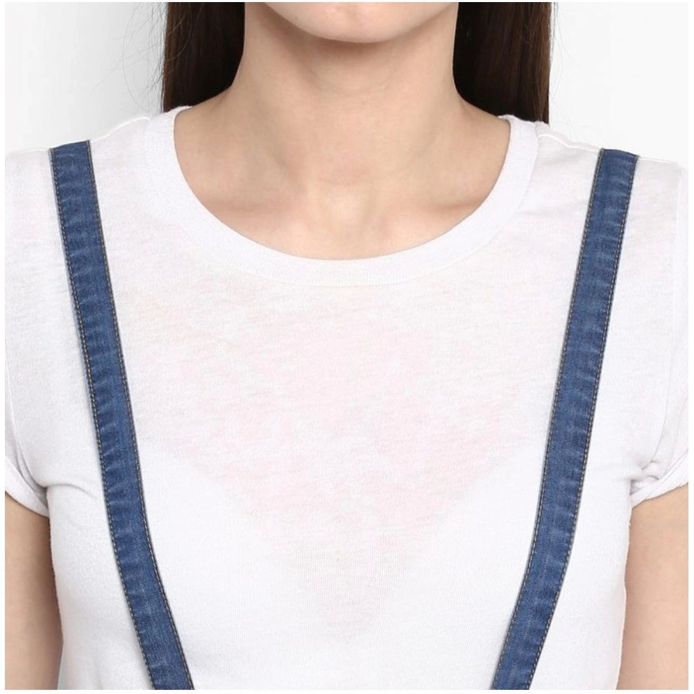 PKRKART Women's Denim Solid Shoulder Straps Below Knee Dress (Blue)