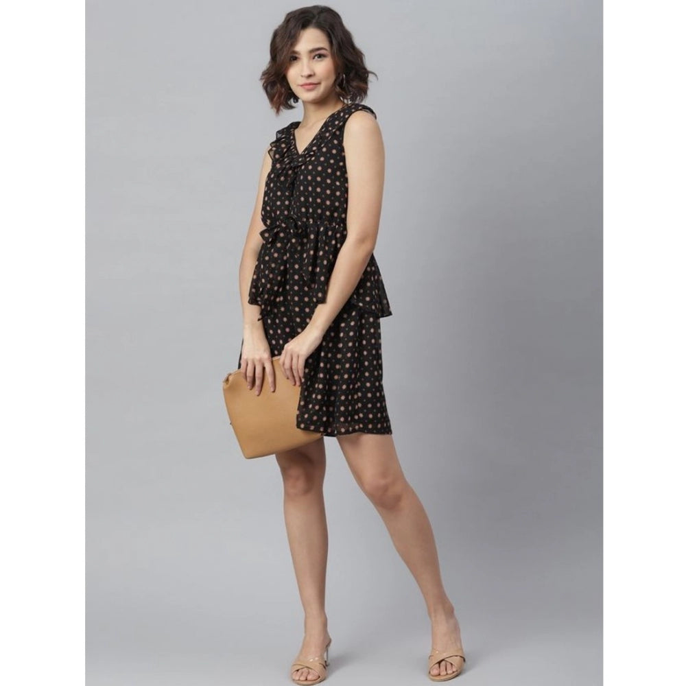 PKRKART Women's Polyester Peplum Sleeveless Above Knee Dress (Black)