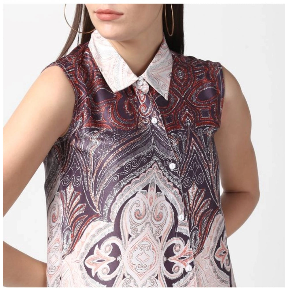 PKRKART Women's Polyester Printed Sleeveless Above Knee Dress (Orange)