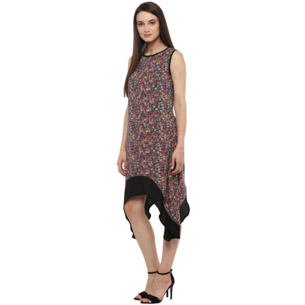 PKRKART Women's Polyester Printed Sleeveless Knee-Length Dress (Multicolor)