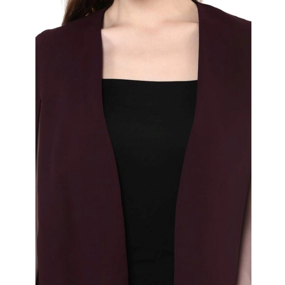PKRKART Women's Polyester Solid Cape Sleeve Blazer (Wine)
