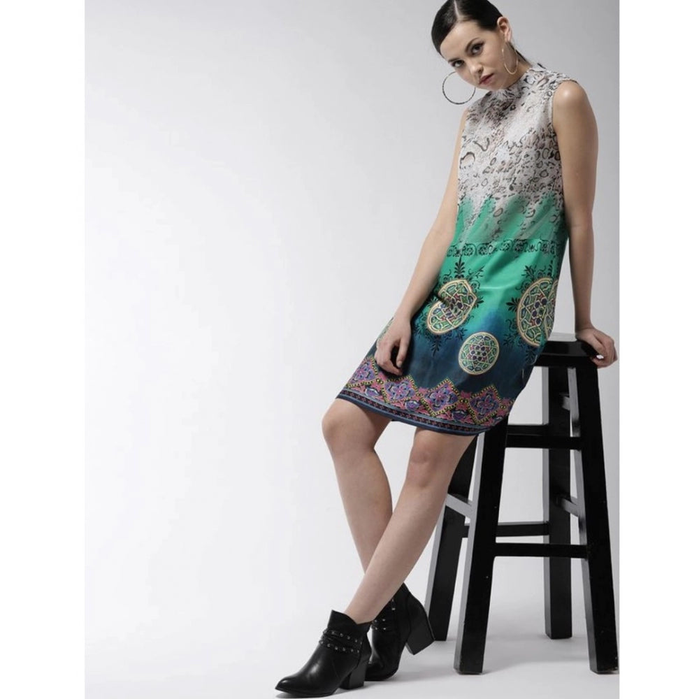 PKRKART Women's Polyester Printed Sleeveless Above Knee Dress (Multicolor)