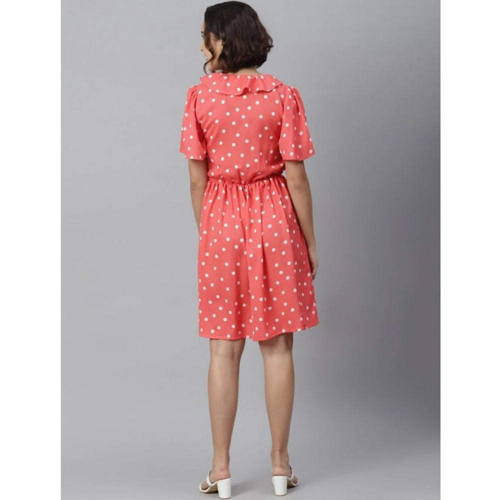 PKRKART Women's Polyester Polka Flutter Above Knee Dress (Coral)