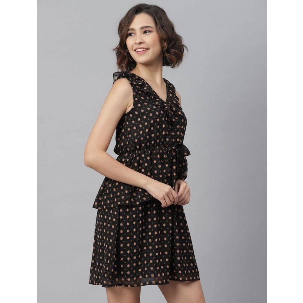 PKRKART Women's Polyester Peplum Sleeveless Above Knee Dress (Black)