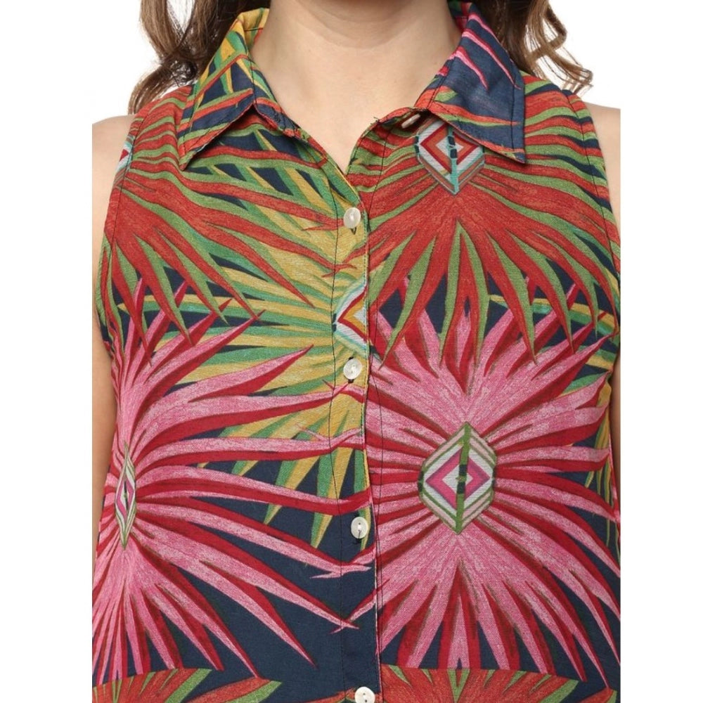 PKRKART Women's Polyester Floral Sleeveless Below Knee Dress (Multicolor)