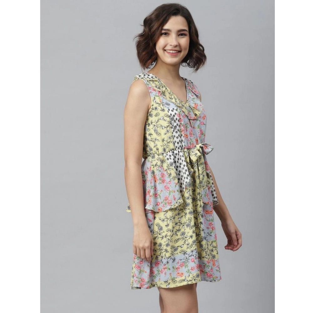 PKRKART Women's Polyester Peplum Sleeveless Above Knee Dress (Multicolor)