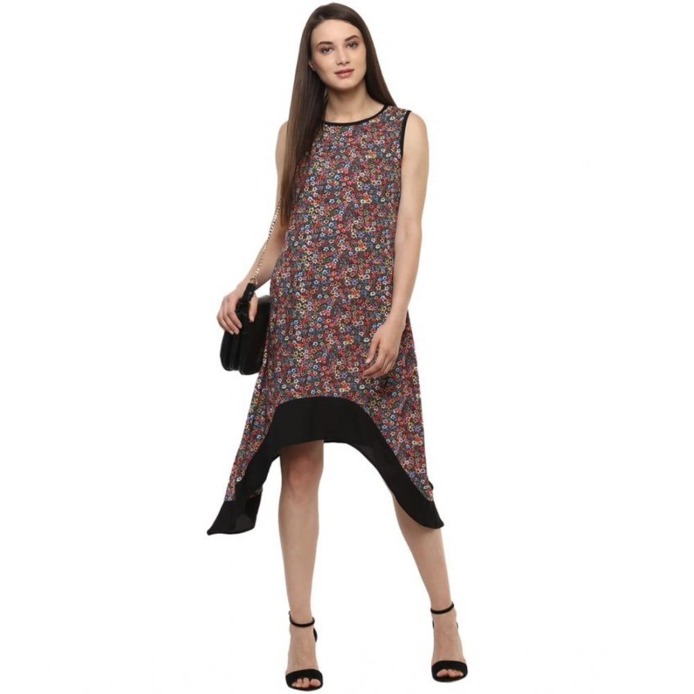 PKRKART Women's Polyester Printed Sleeveless Knee-Length Dress (Multicolor)