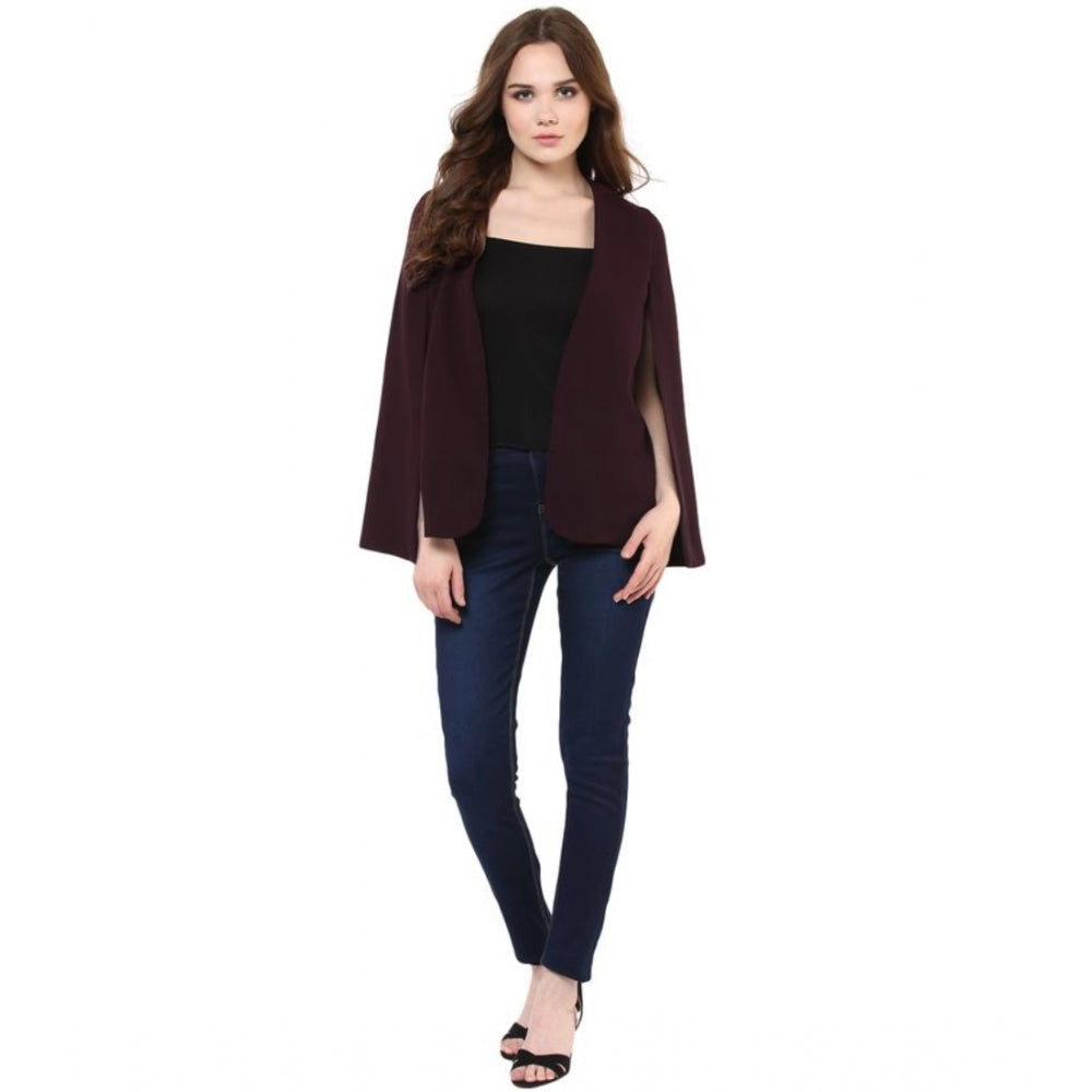 PKRKART Women's Polyester Solid Cape Sleeve Blazer (Wine)
