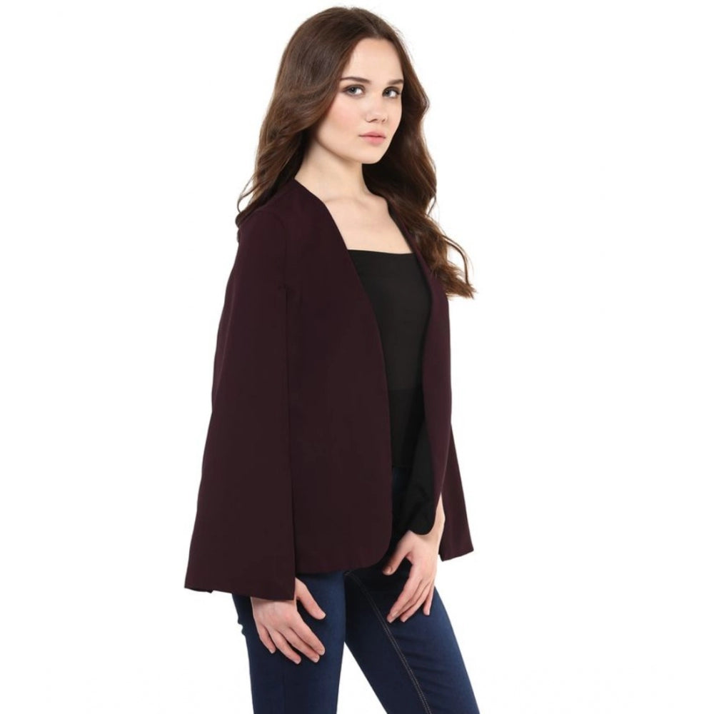 PKRKART Women's Polyester Solid Cape Sleeve Blazer (Wine)