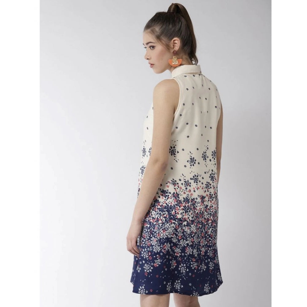 PKRKART Women's Polyester Floral Sleeveless Above Knee Dress (Cream)