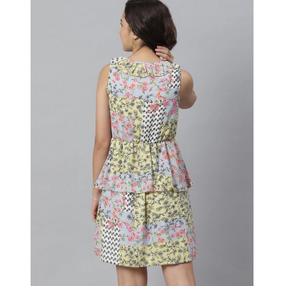PKRKART Women's Polyester Peplum Sleeveless Above Knee Dress (Multicolor)