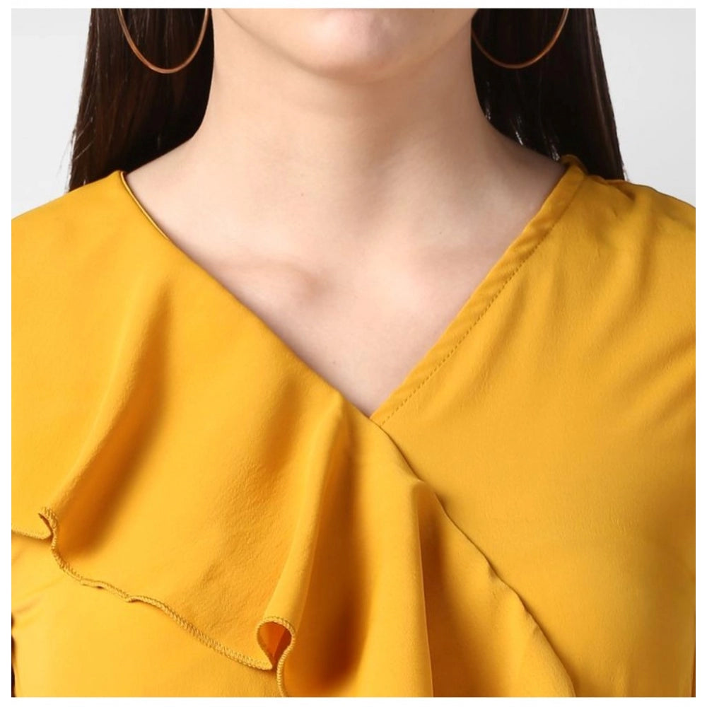 PKRKART Women's Polyester Ruffled Cap Sleeve Knee-Length Dress (Yellow)