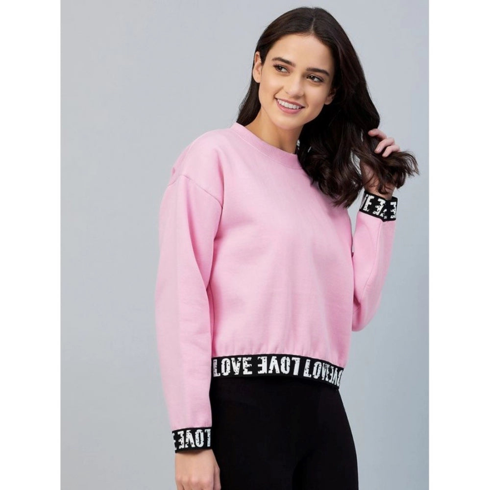 PKRKART Women's Fleece Solid Long Sleeves Sweatshirt (Pink)