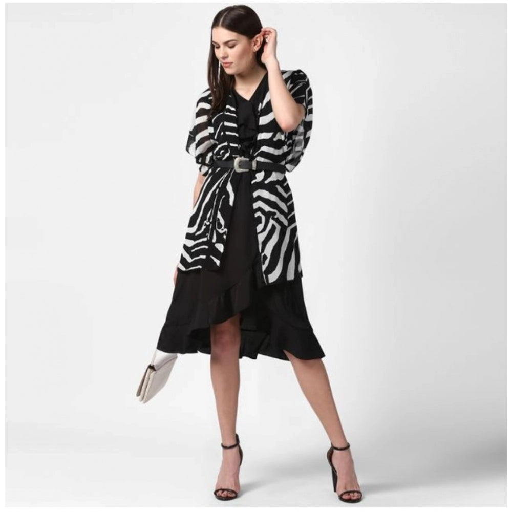 PKRKART Women's Polyester Printed Short Sleeve Shrug (Black)