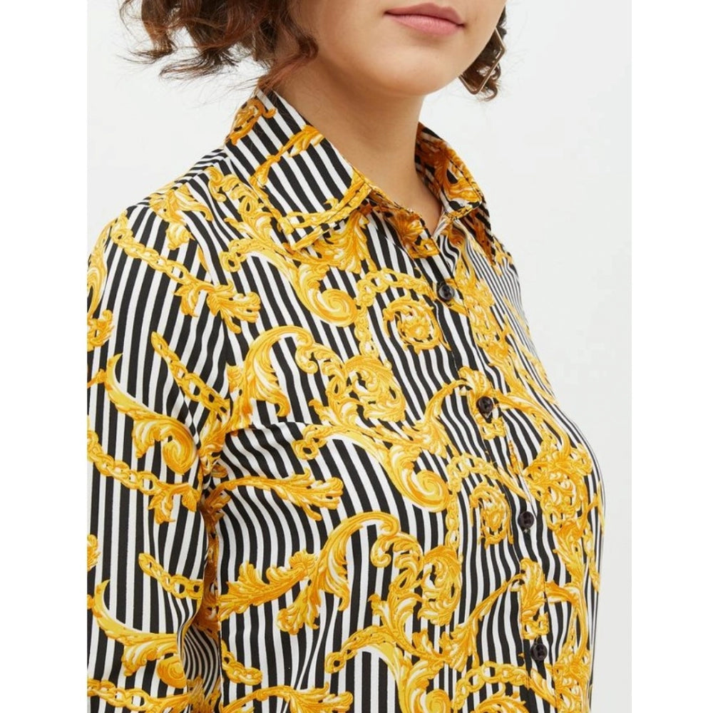 PKRKART Women's Polyester Printed Roll Up Sleeve Standard Length Shirt (Mustared)