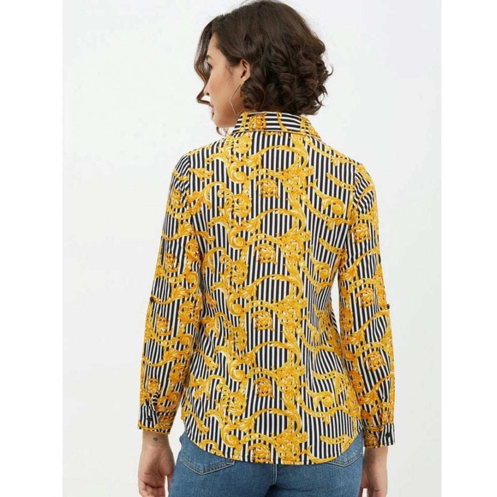 PKRKART Women's Polyester Printed Roll Up Sleeve Standard Length Shirt (Mustared)