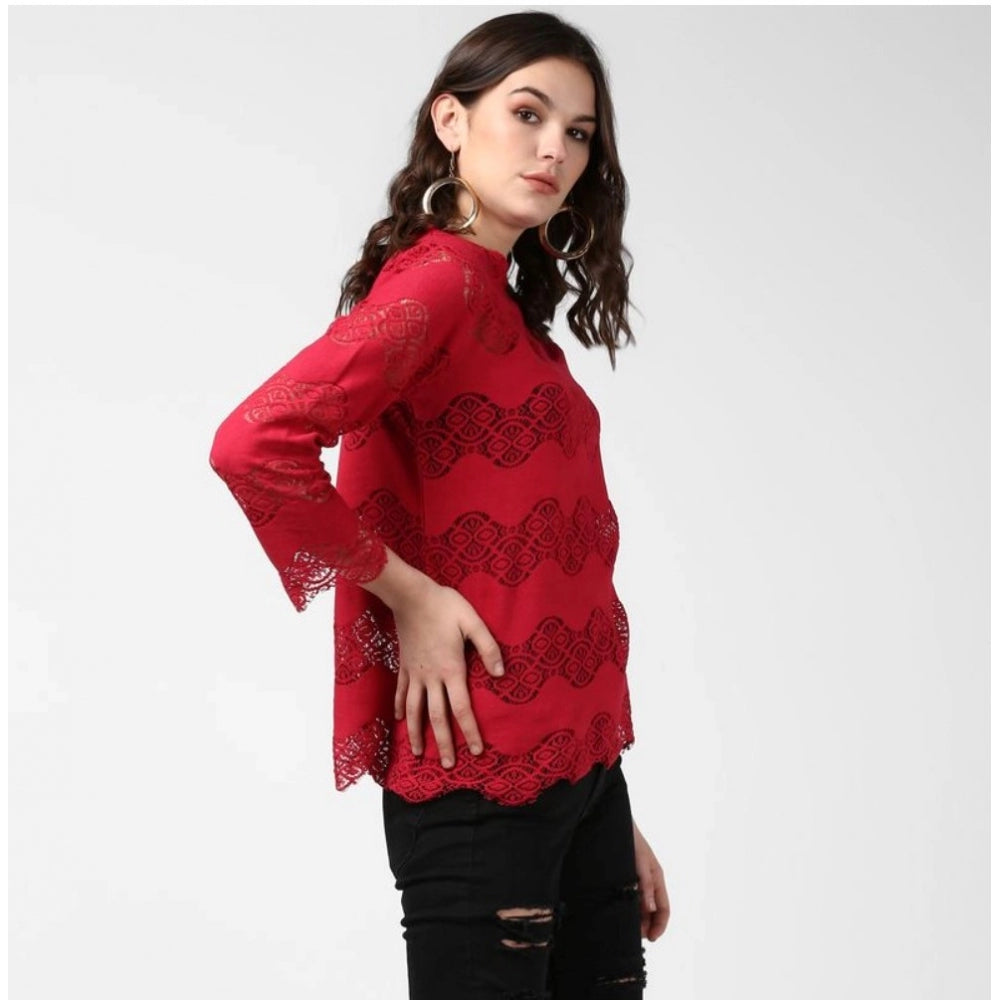 PKRKART Women's Cotton Self Design Long Sleeves Top (Maroon)