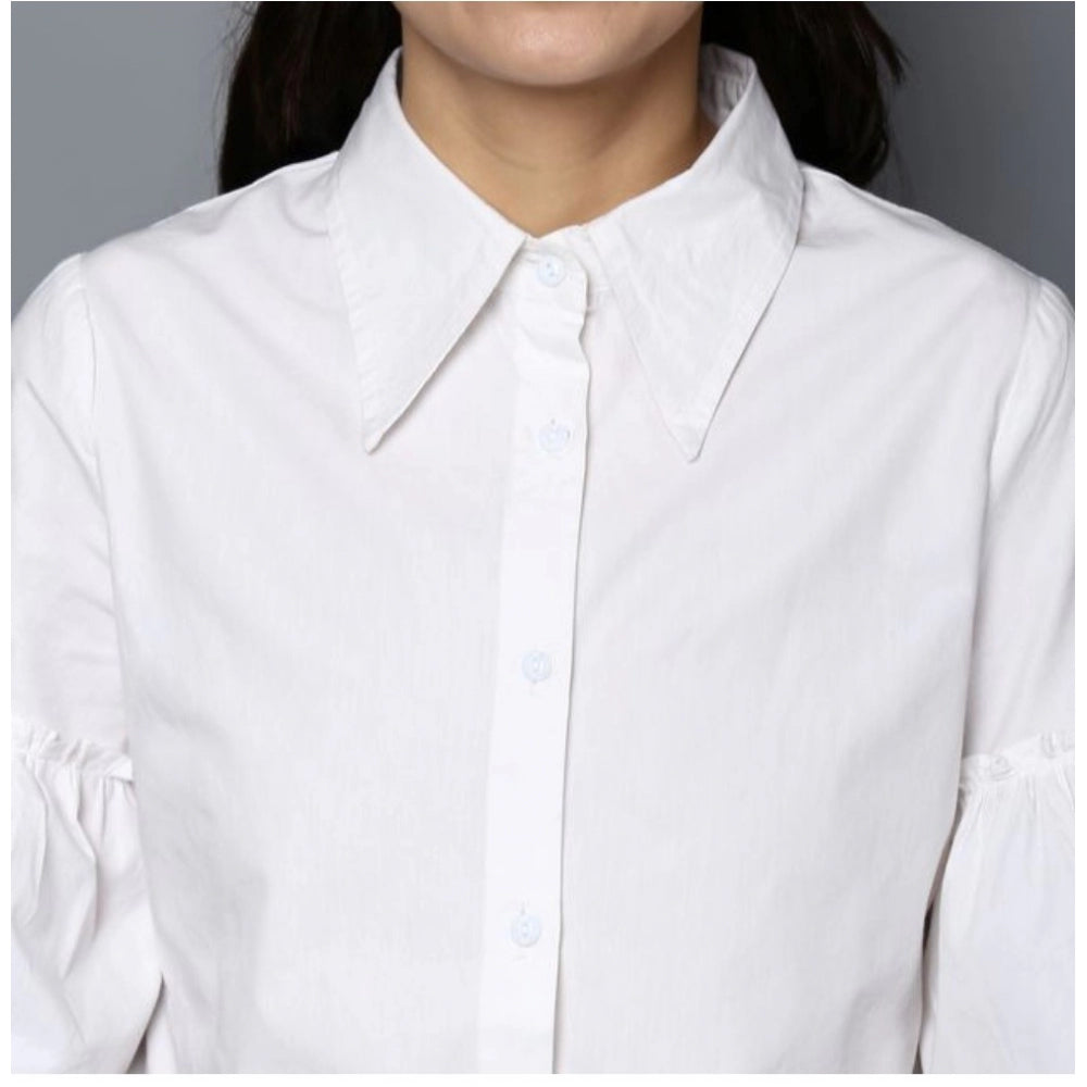 PKRKART Women's Cotton Solid Bell Sleeve Top (White)