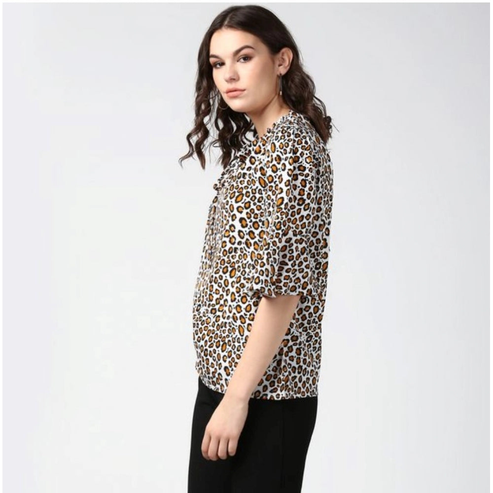 PKRKART Women's Polyester Animal Print Bell Sleeve Top (Orange - Black)