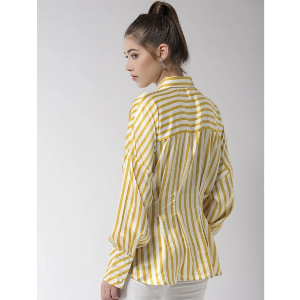 PKRKART Women's Polyester Striped Long Sleeves Top (Yellow)