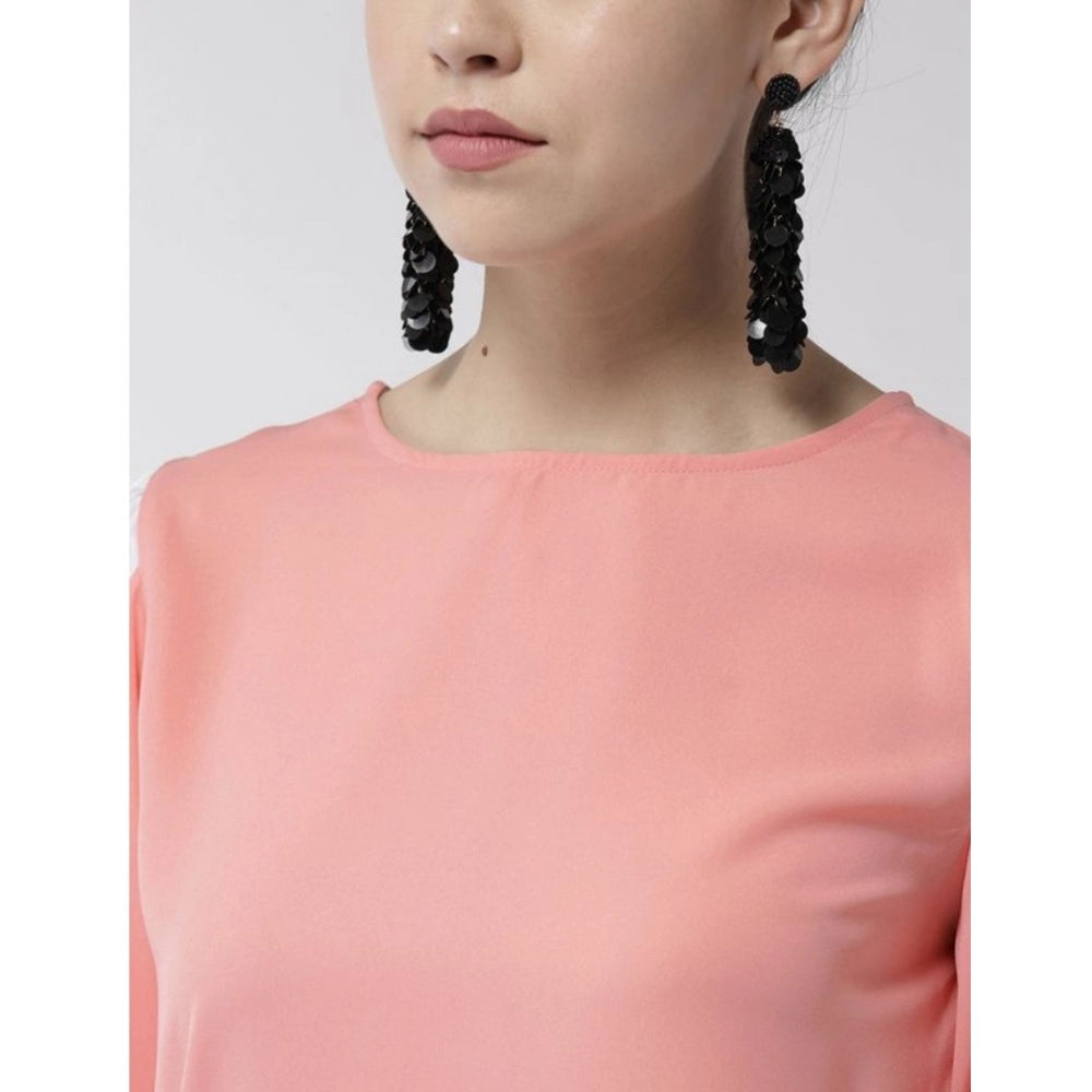 PKRKART Women's Polyester Colour Block Slit Sleeve Top (Pink)