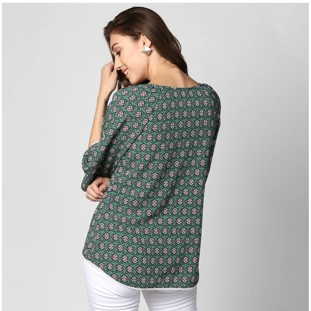 PKRKART Women's Polyester Printed 3-4th Sleeves Top (Green)