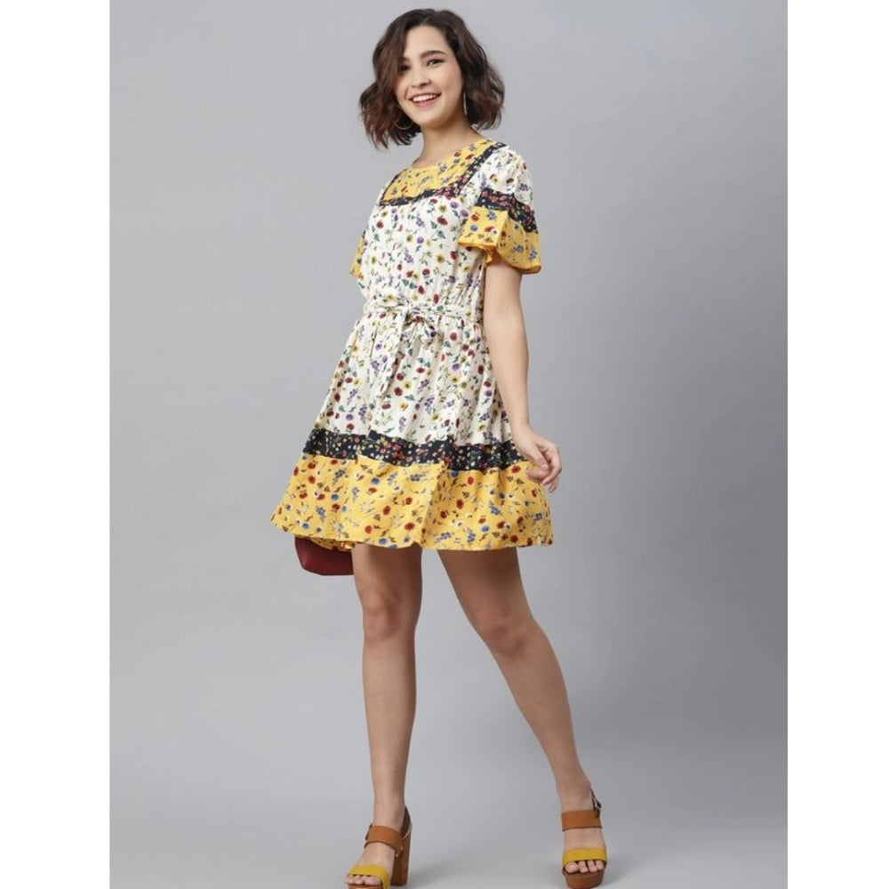 PKRKART Women's Polyester Floral Flutter Above Knee Dress (Multicolor)
