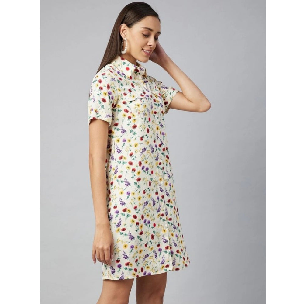 PKRKART Women's Polyester Floral Short Sleeve Above Knee Dress (Multicolor)