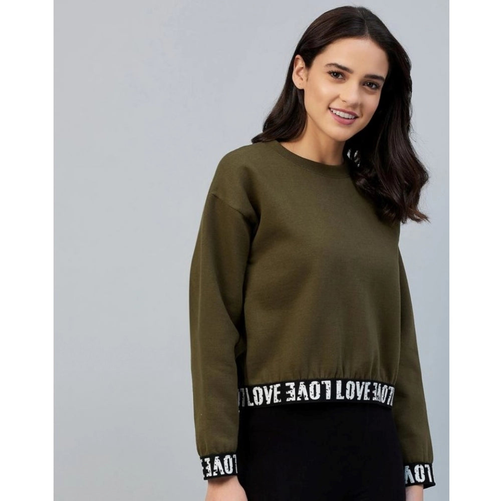 PKRKART Women's Fleece Solid Long Sleeves Sweatshirt (Olive)