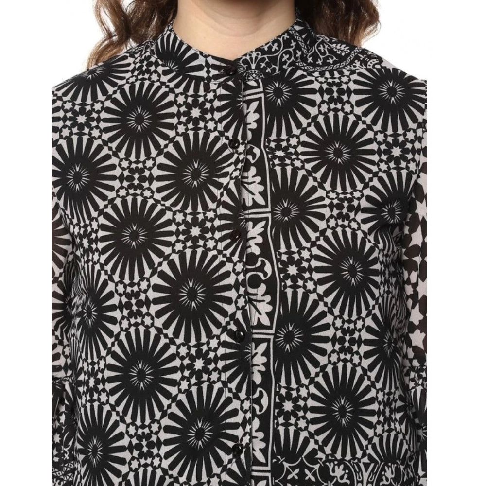 PKRKART Women's Polyester Printed Balloon Sleeve Top (Black - White)