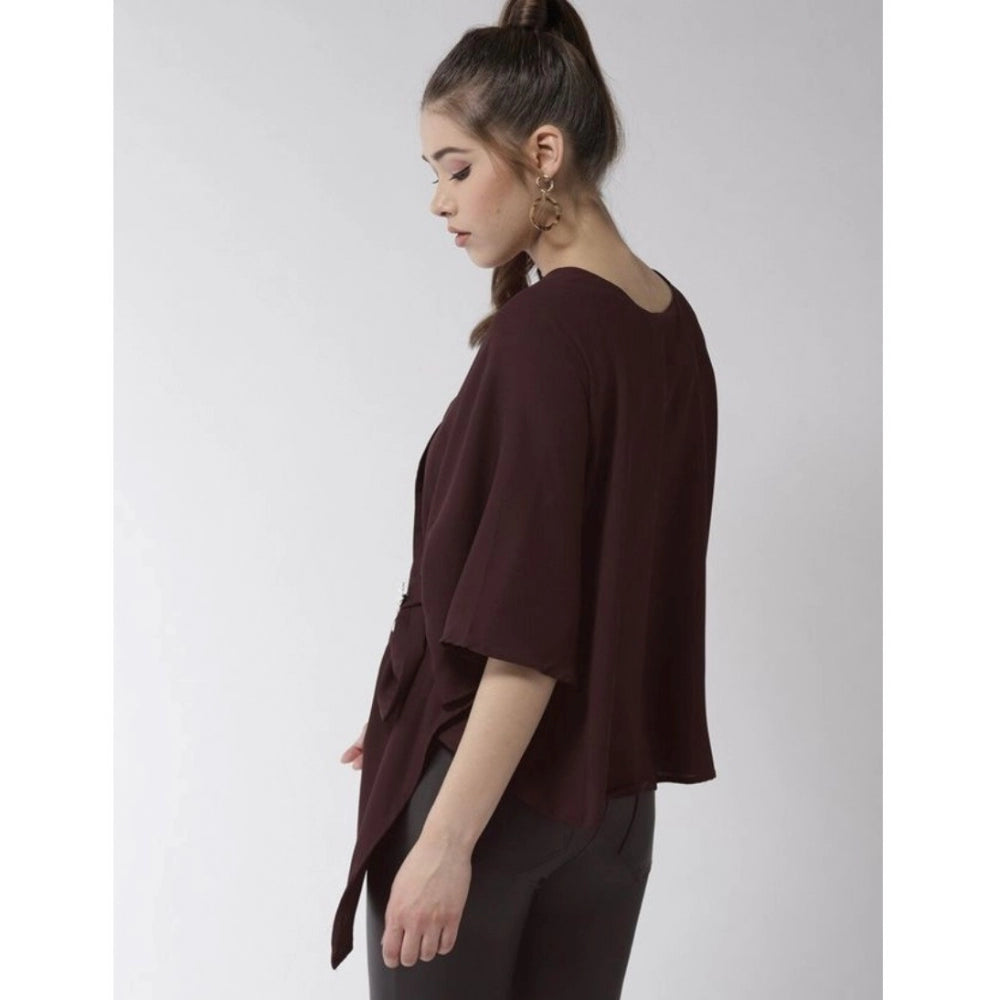 PKRKART Women's Polyester Solid Cape Sleeve Top (Maroon)