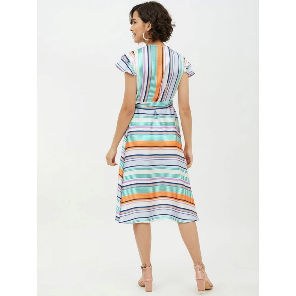 PKRKART Women's Satin Striped Short Sleeve Knee-Length Dress (Multicolor)