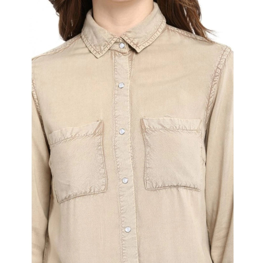 PKRKART Women's Rayon Solid Long Sleeves Standard Length Shirt (Beige)
