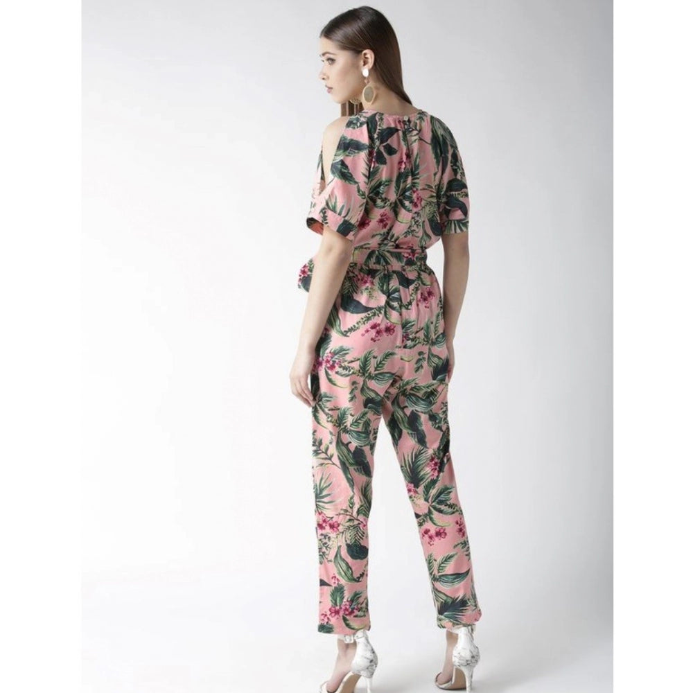PKRKART Women's Polyester Floral Half Sleeve Jumpsuit (Pink)