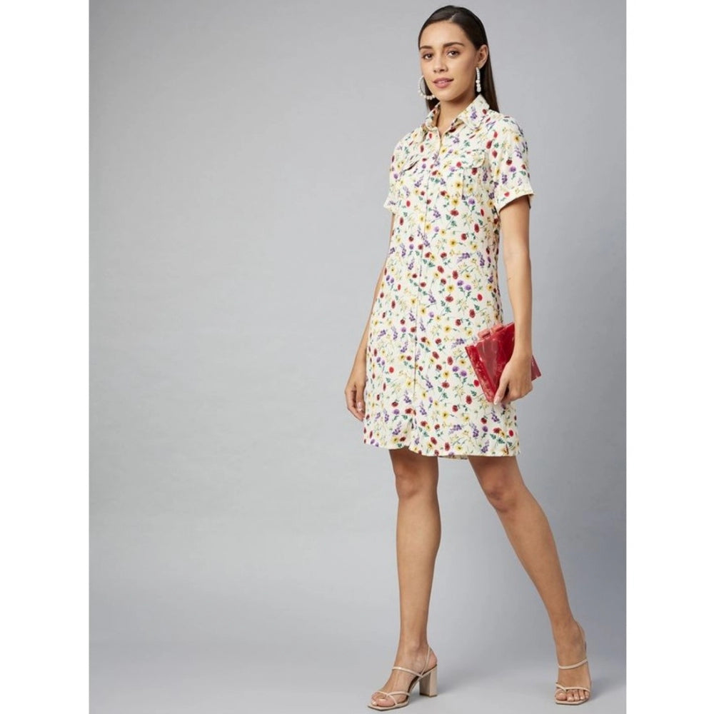 PKRKART Women's Polyester Floral Short Sleeve Above Knee Dress (Multicolor)