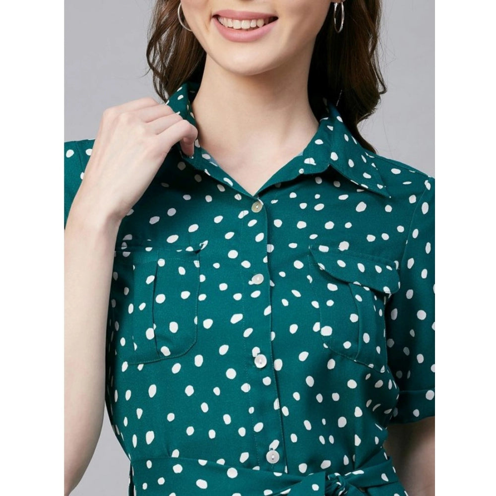 PKRKART Women's Polyester Polka Short Sleeve Above Knee Dress (Blue - White)