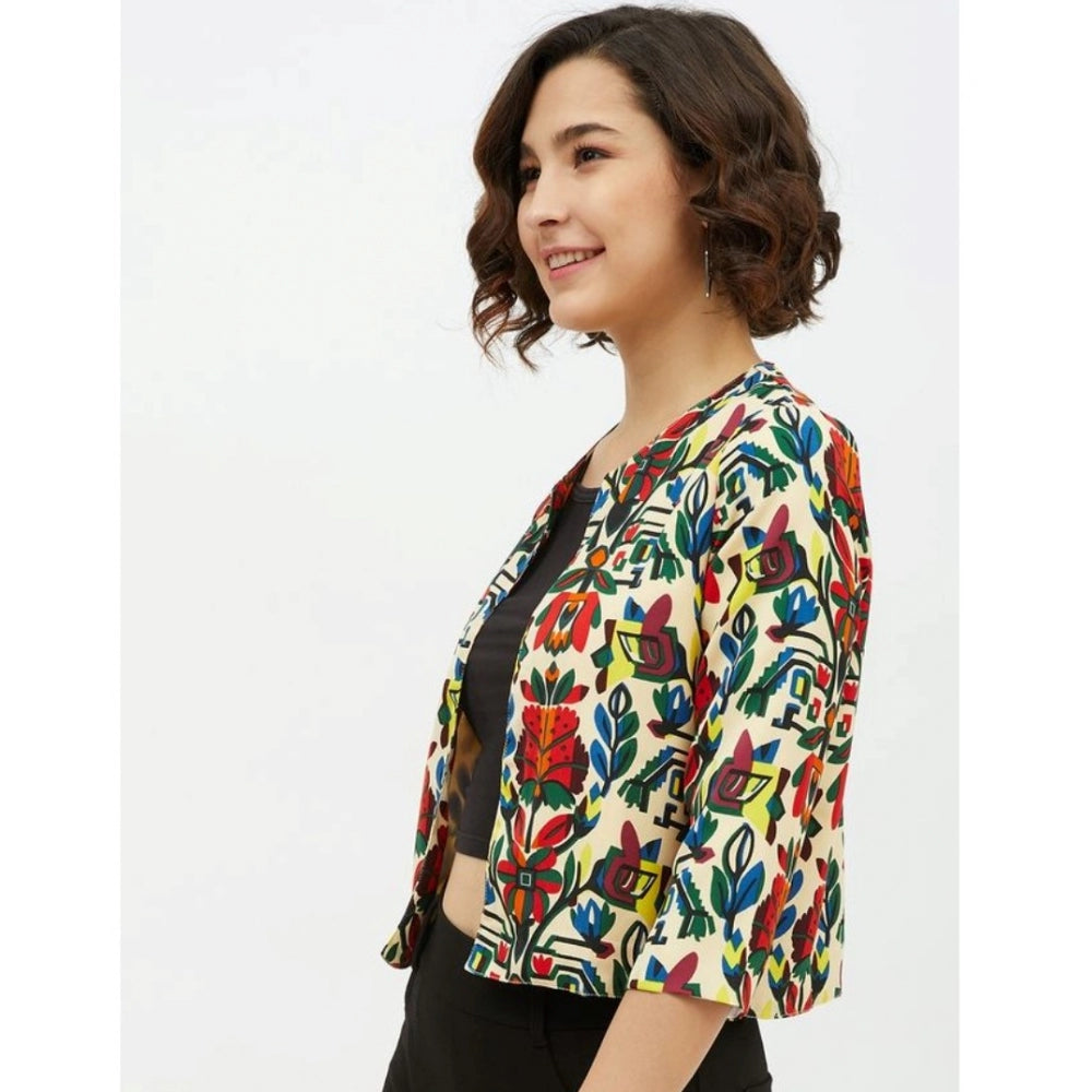 PKRKART Women's Polyester Floral 3-4th Sleeves Shrug (Multicolor)