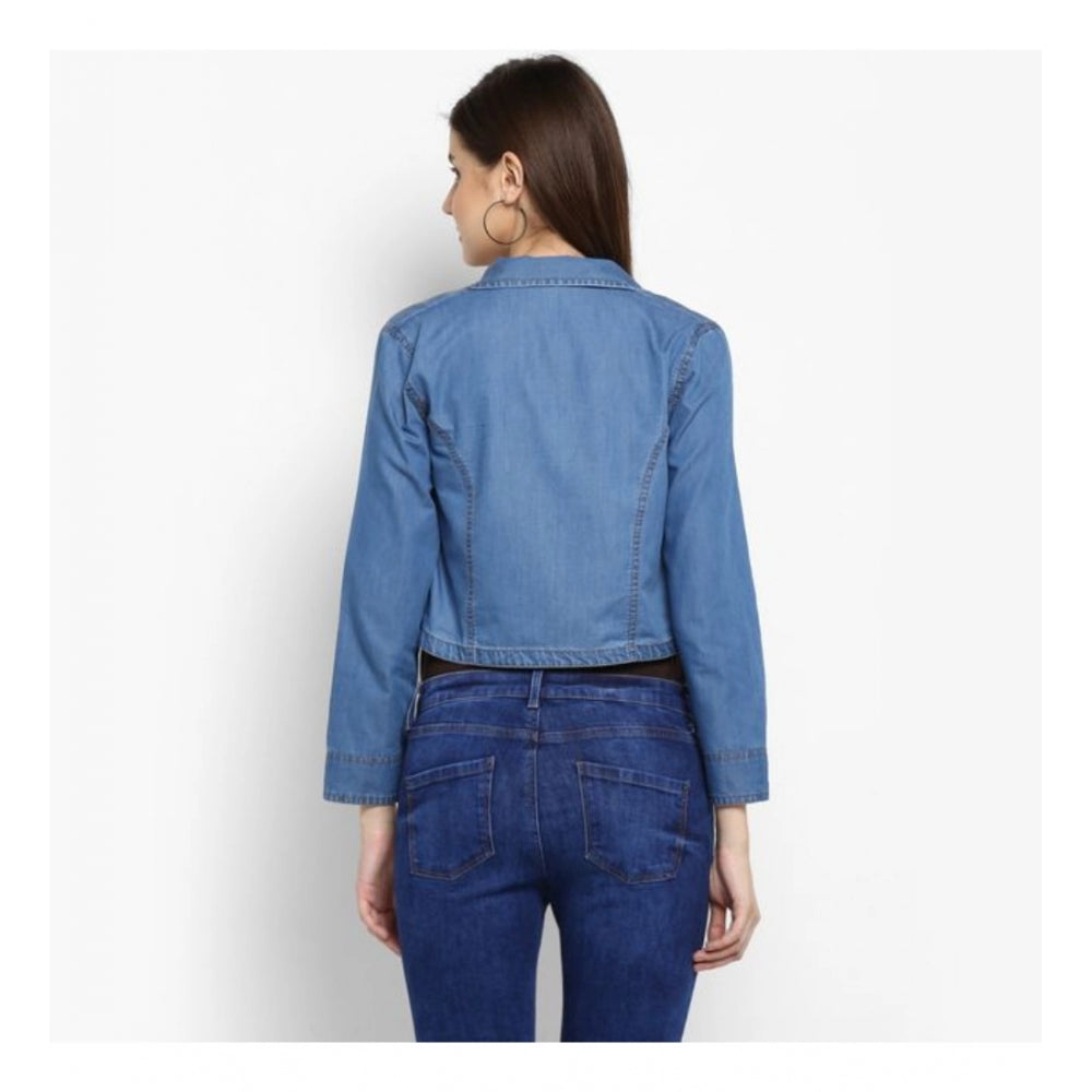PKRKART Women's Denim Smocking 3-4th Sleeves Shrug (Blue)