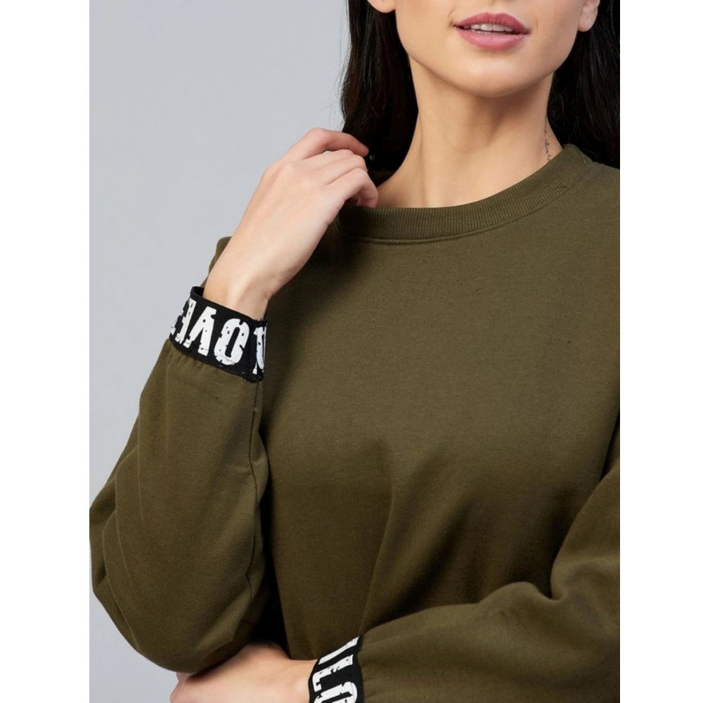 PKRKART Women's Fleece Solid Long Sleeves Sweatshirt (Olive)