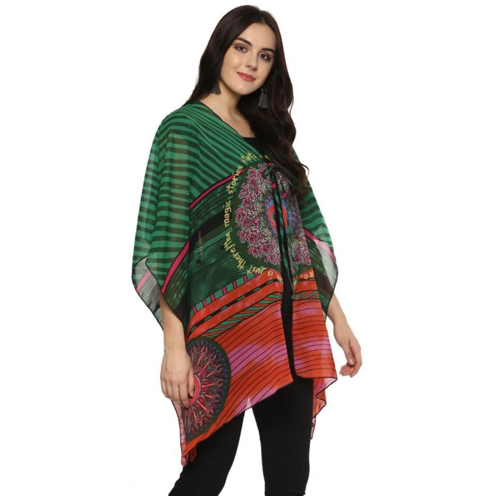 PKRKART Women's Polyester Printed Kaftan Sleeve Shrug (Green - Multicolor)