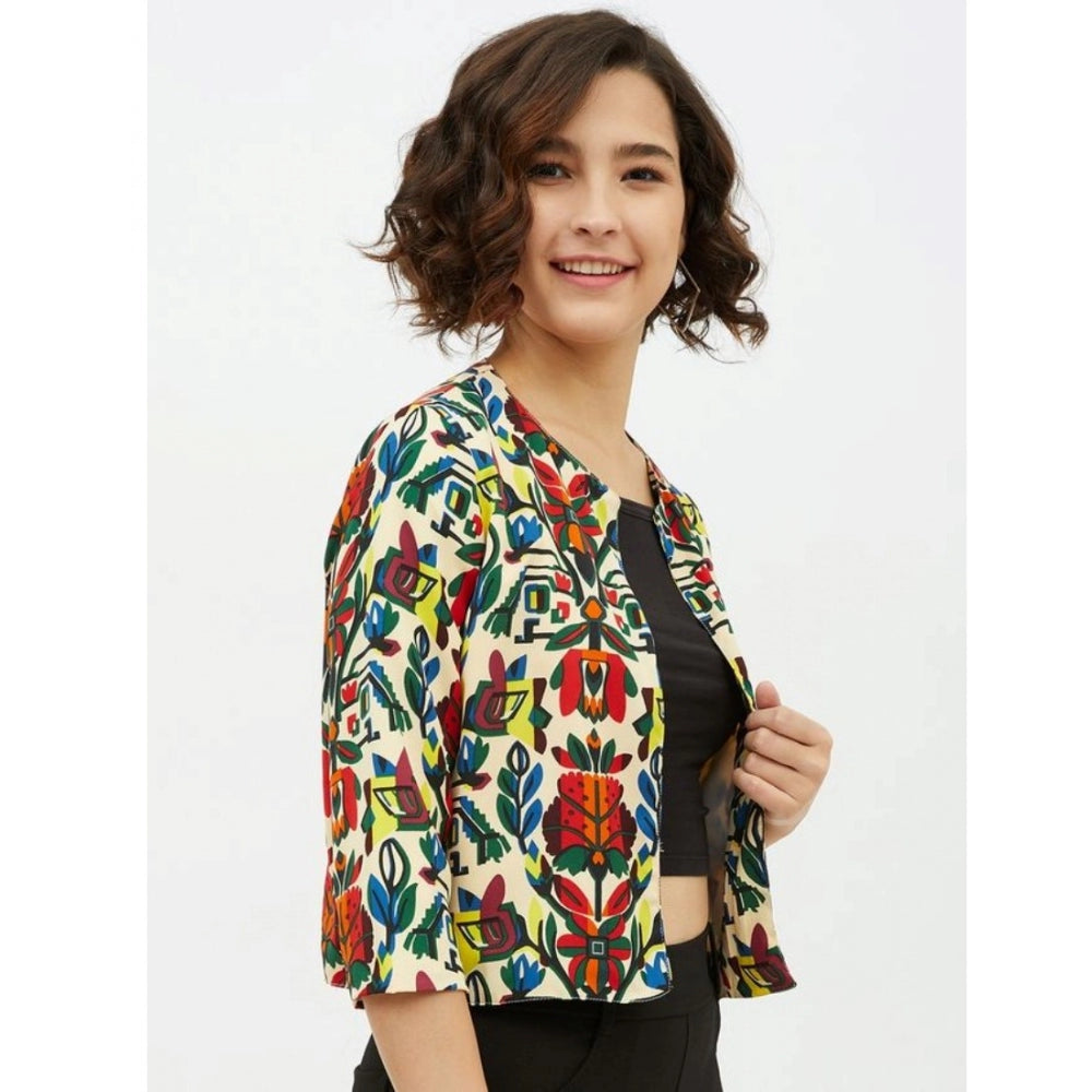 PKRKART Women's Polyester Floral 3-4th Sleeves Shrug (Multicolor)