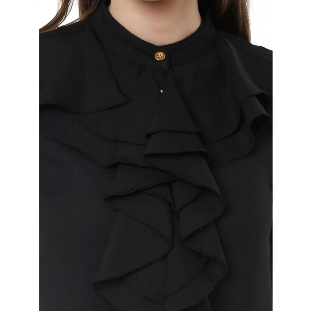 PKRKART Women's Polyester Ruffled Long Sleeves Top (Black)